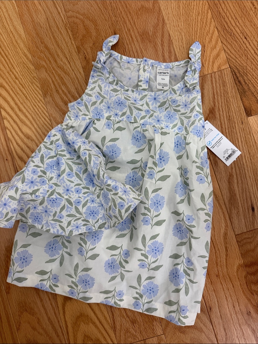 Carter's Light Blue Floral Sun Dress with Matching Hat